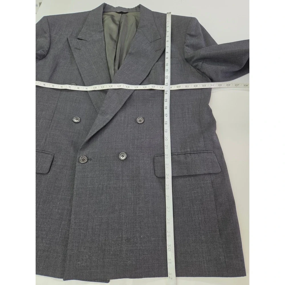 Bill Blass Mens Vintage Double Breasted Wool Blazer Charcoal Grey Check 44R